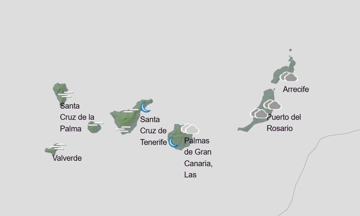 Mapa de previsión de la Aemet para el tiempo en Canarias este miércoles.