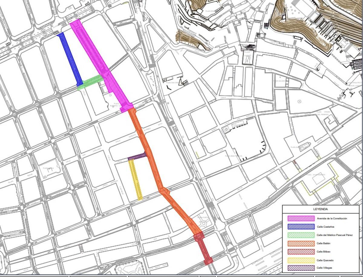Tramos afectados por la peatonalización de la primera fase, desde Alfonso el Sabio a la Explanada