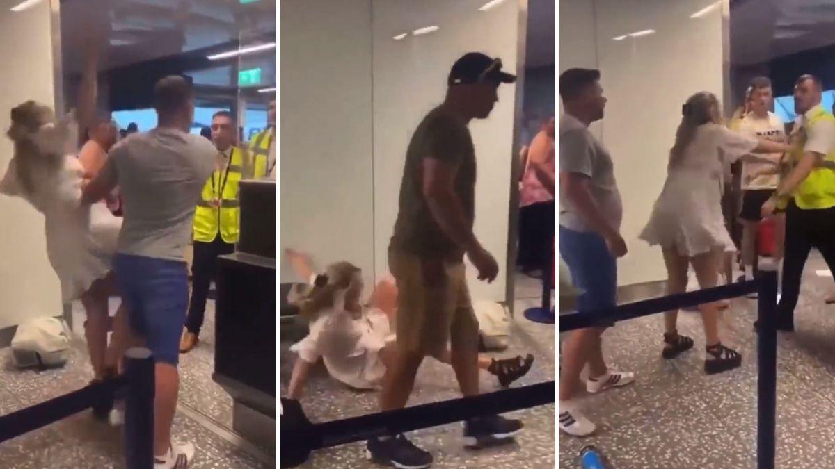 Varios fotogramas del vídeo en el que se muestra la agresión ocurrida en las colas para acceder a un avión hacia Alicante