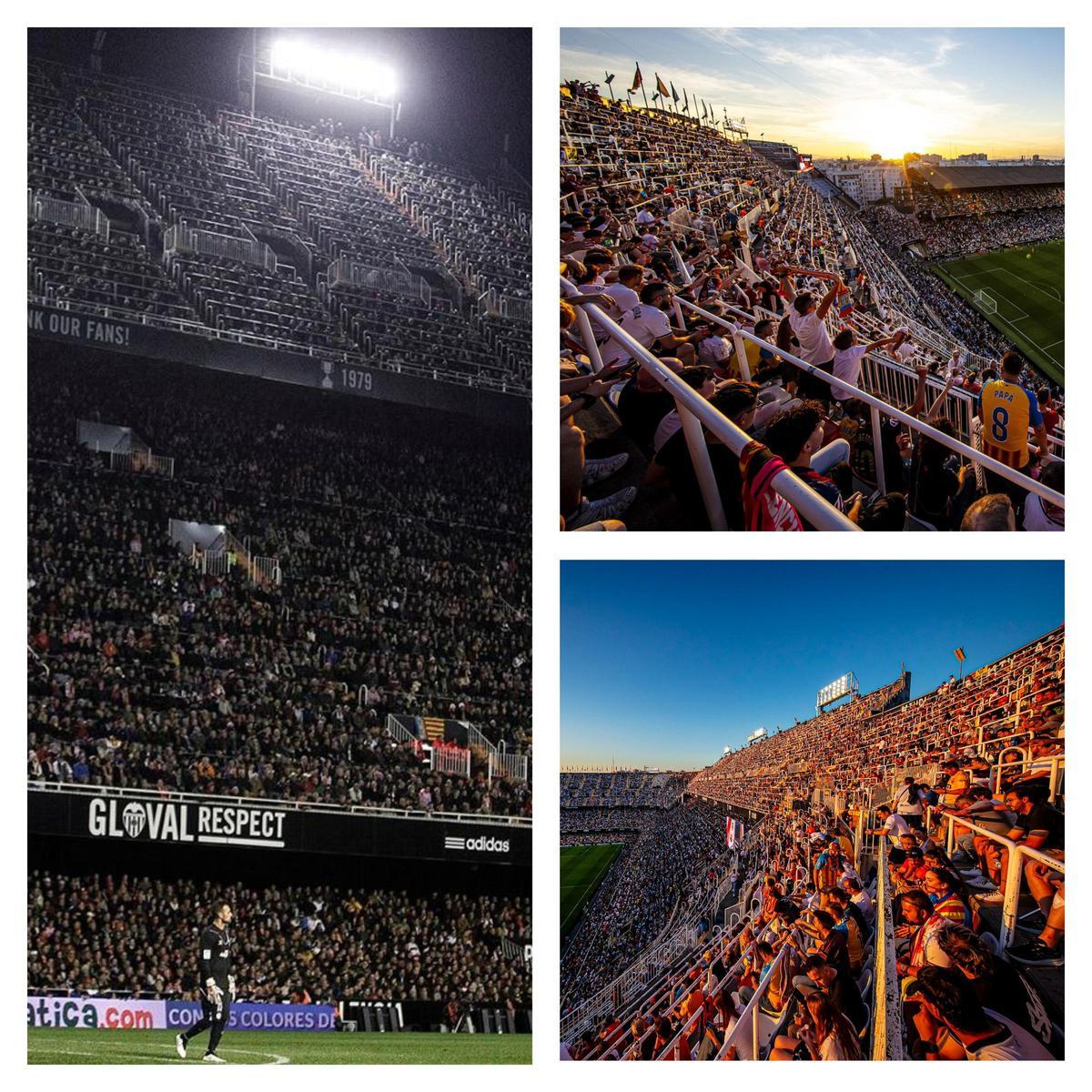 Imagenes de la verticalidad de las gradas de Mestalla