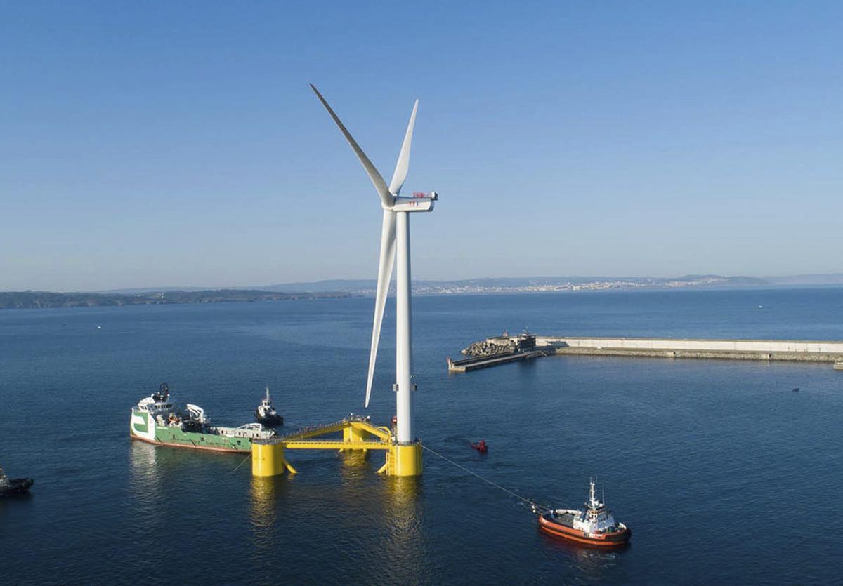 Ejemplo de plataforma eólica marina. |