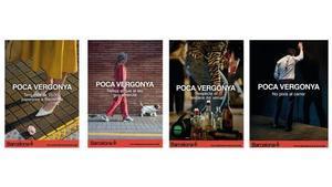 Carteles con el lema “Amb Poca Vergonya” recuerdan que cuidar el espacio público es una responsabilidad compartida entre vecinos, administración y visitantes.