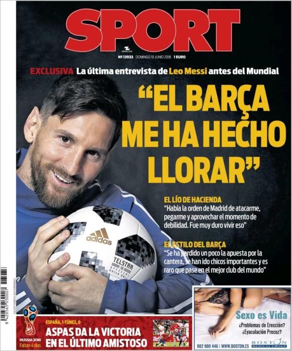 Portada SPORT domingo 10 de junio 2018