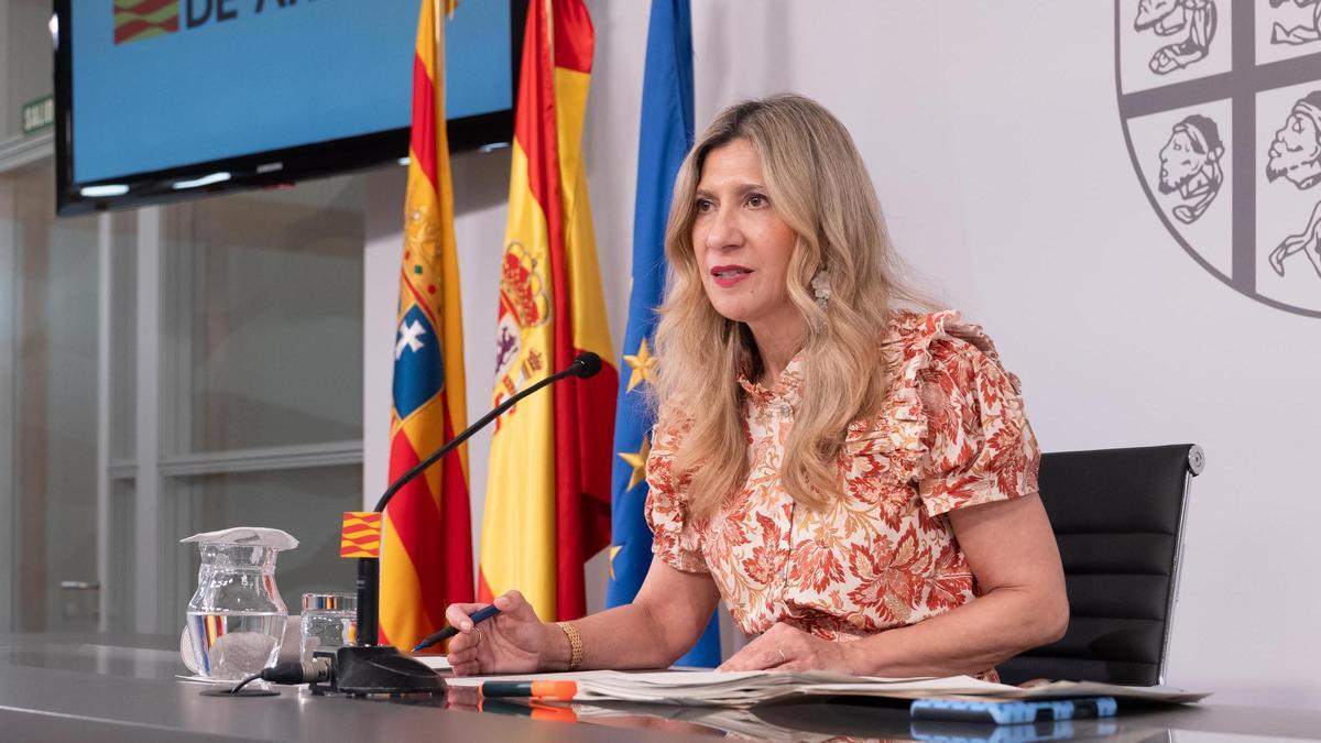 La vicepresidenta del Gobierno de Aragón, Mar Vaquero, este jueves en la rueda de prensa posterior al Consejo de Gobierno.
