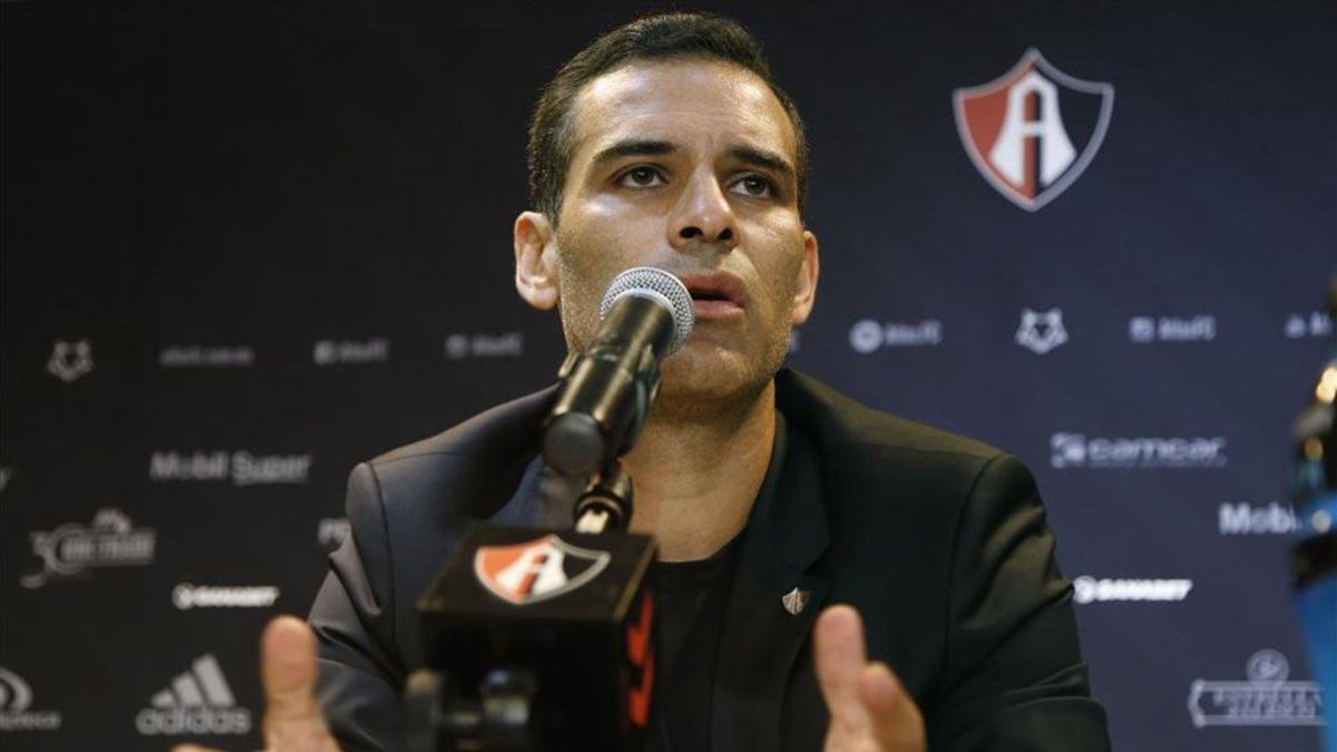 Márquez, durante una rueda de prensa con el Atlas