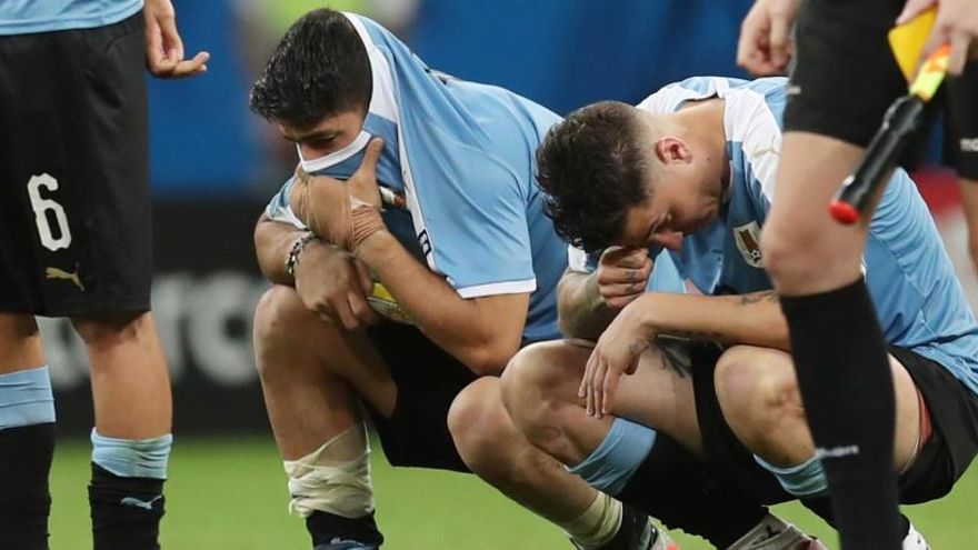 Luis Suárez tras errar su penalti en el Uruguay-Perú.