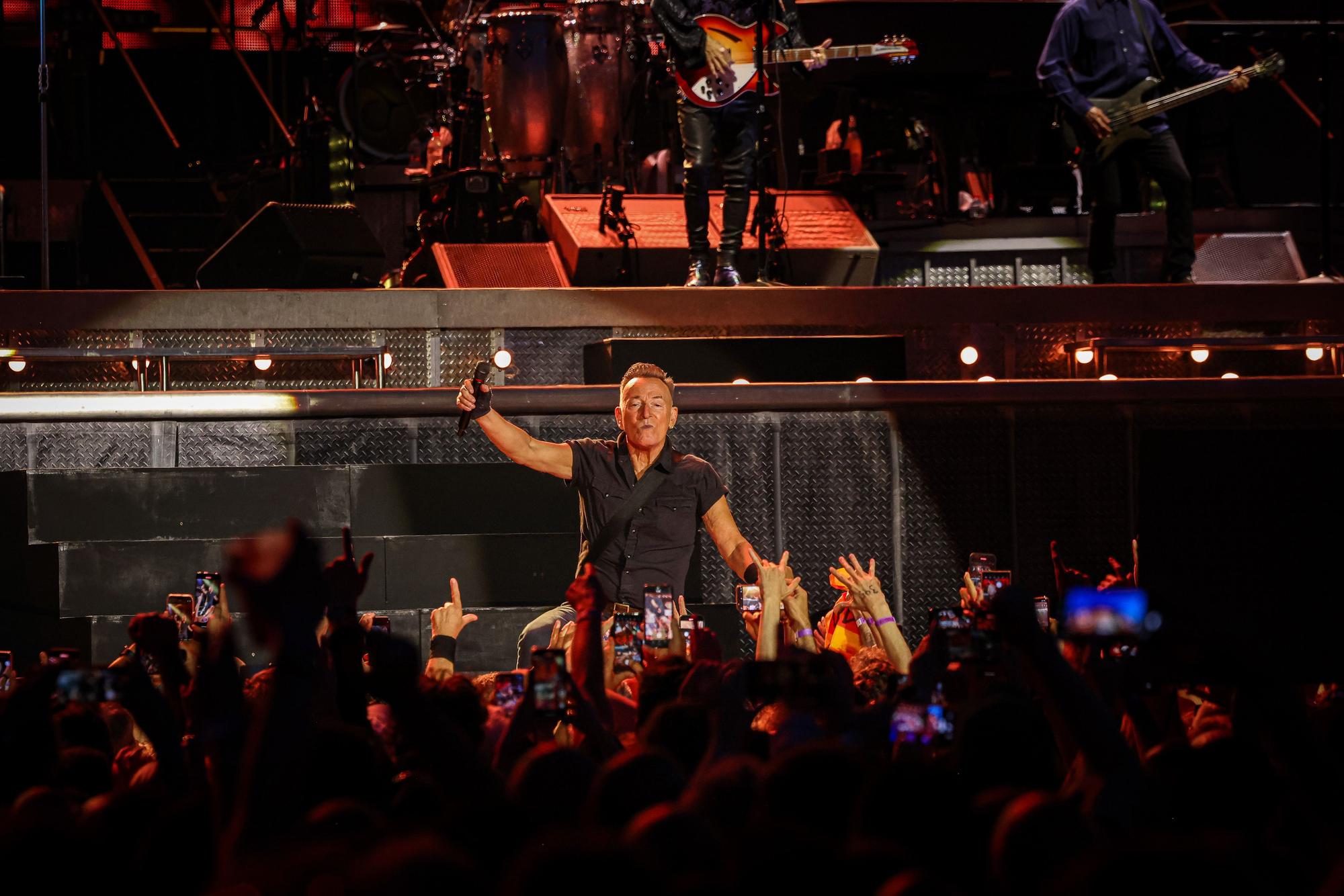 Bruce Springsteen addresses the audience during the concert at the Olympic Stadium in Barcelona