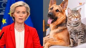 Von der Leyen junto a un perro y un gato