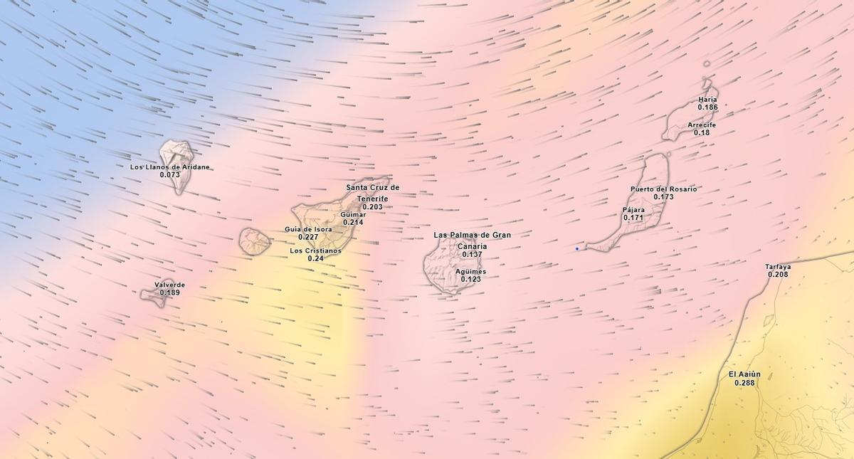 Mapa de calima a primera hora del miércoles