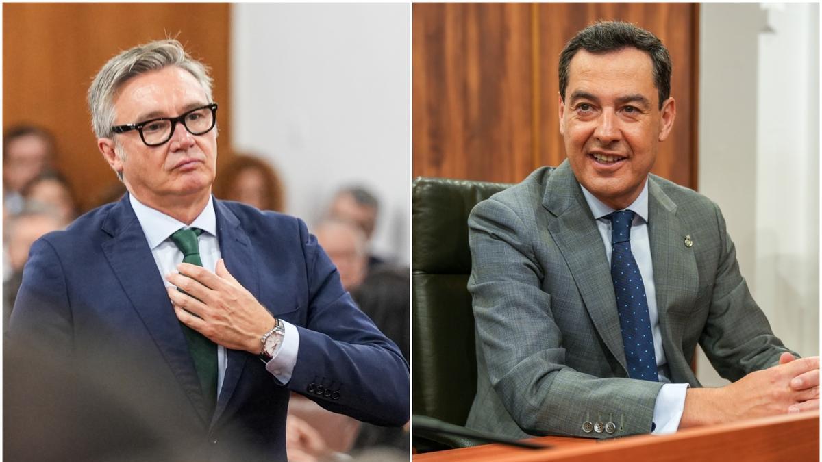 Manuel Gavira y Juanma Moreno, en la sesión constitutiva del Parlamento de Andalucía.