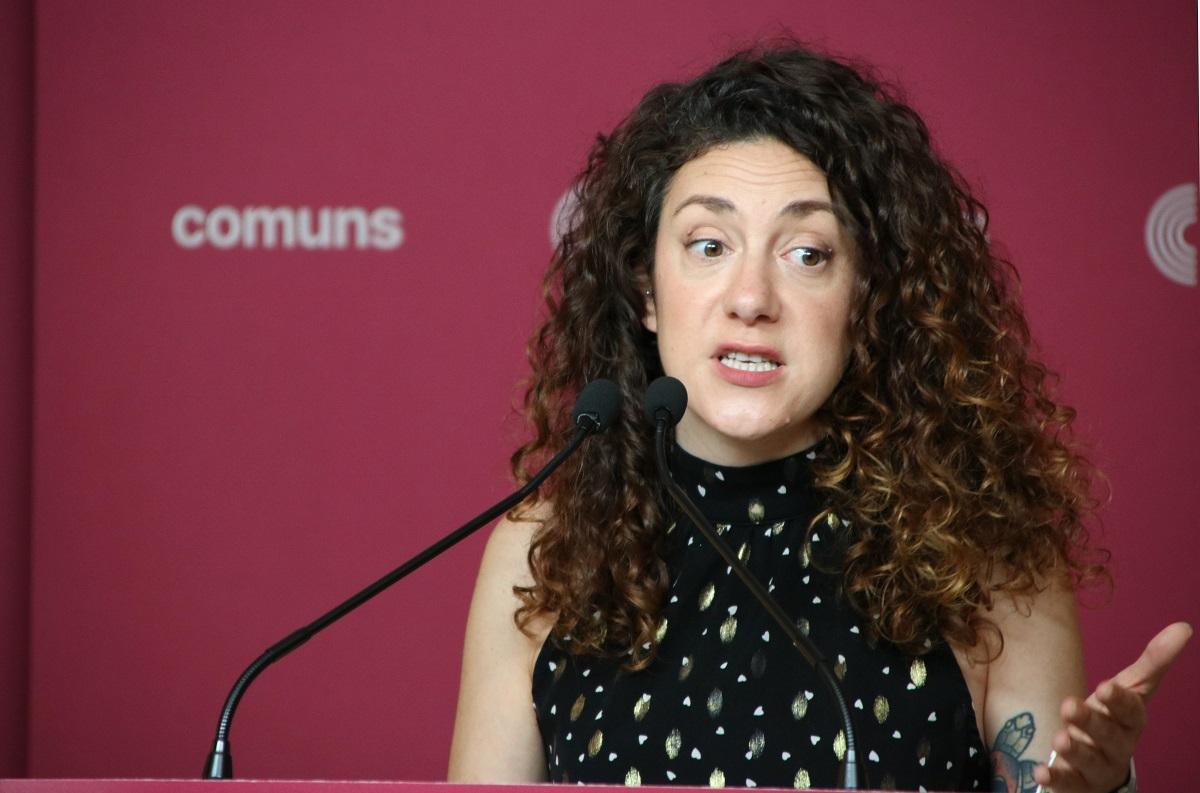 La portavoz de los Comuns y diputada en el Congreso, Aina Vidal, en rueda de prensa este lunes