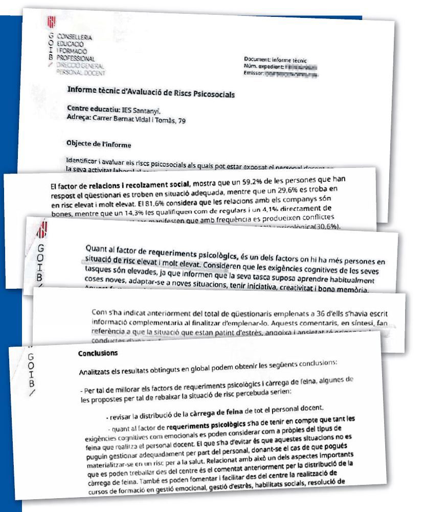 En el informe que negaba la directora del IES Santanyí, hasta 36 profesores acusaban explícitamente a otra docente de generarles «estrés, angustia y ansiedad».