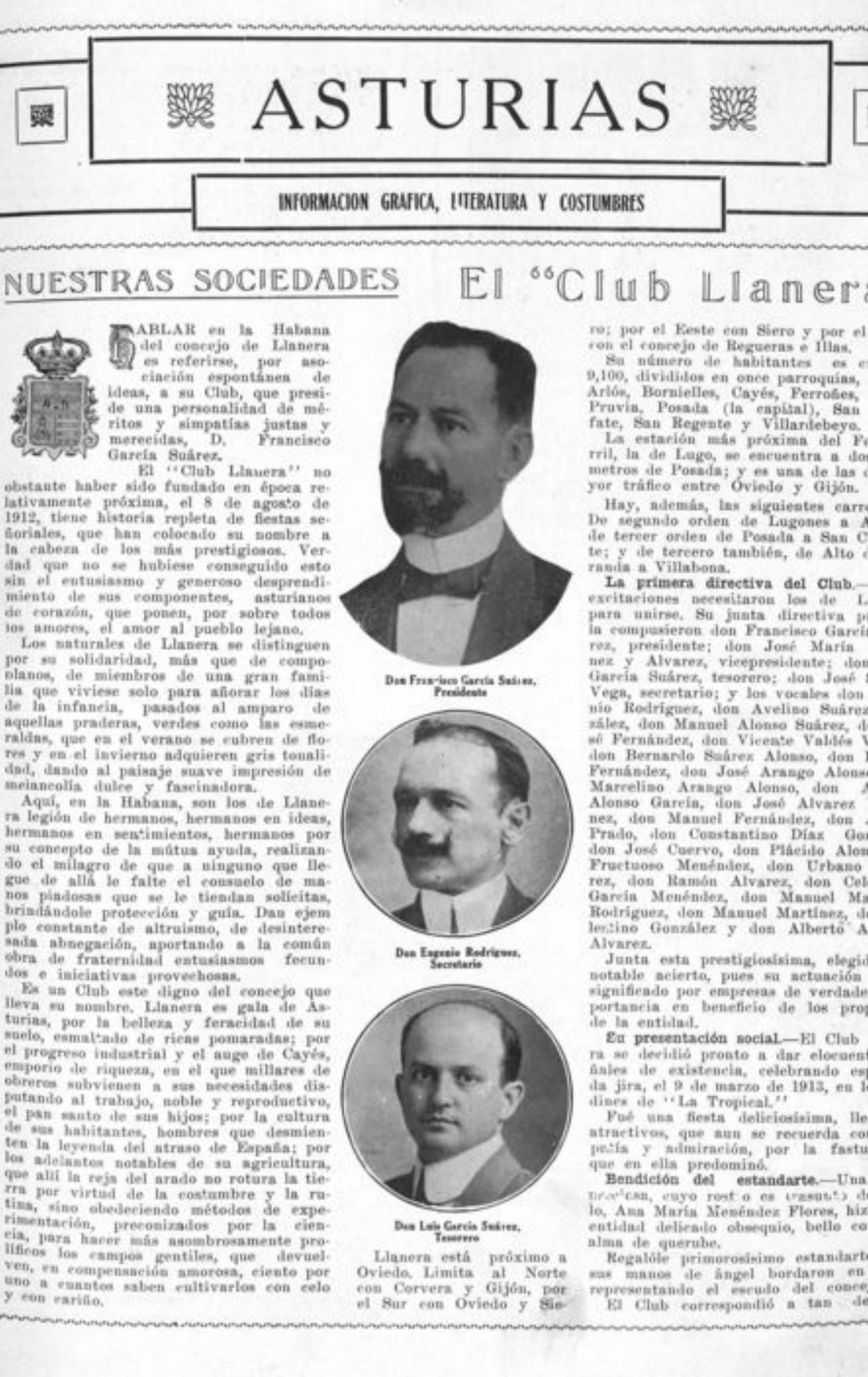 Reproducción de la revista “Asturias” de septiembre de 1915 que habla del Club Llanera. | B. V. P.