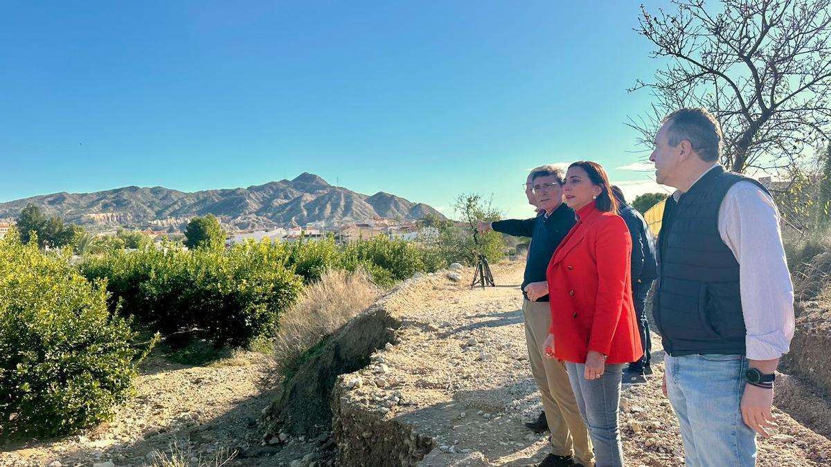 La consejera de Agricultura, Sara Rubira, este martes en una explotación agrícola de Abanilla evaluando los daños por el temporal.