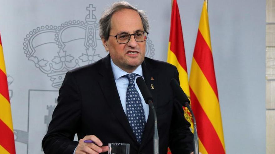 El president de la Generalitat, Quim Torra, durant la seva compareixença a la Moncloa