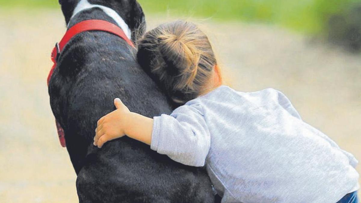 Una niña abraza a un perro.
