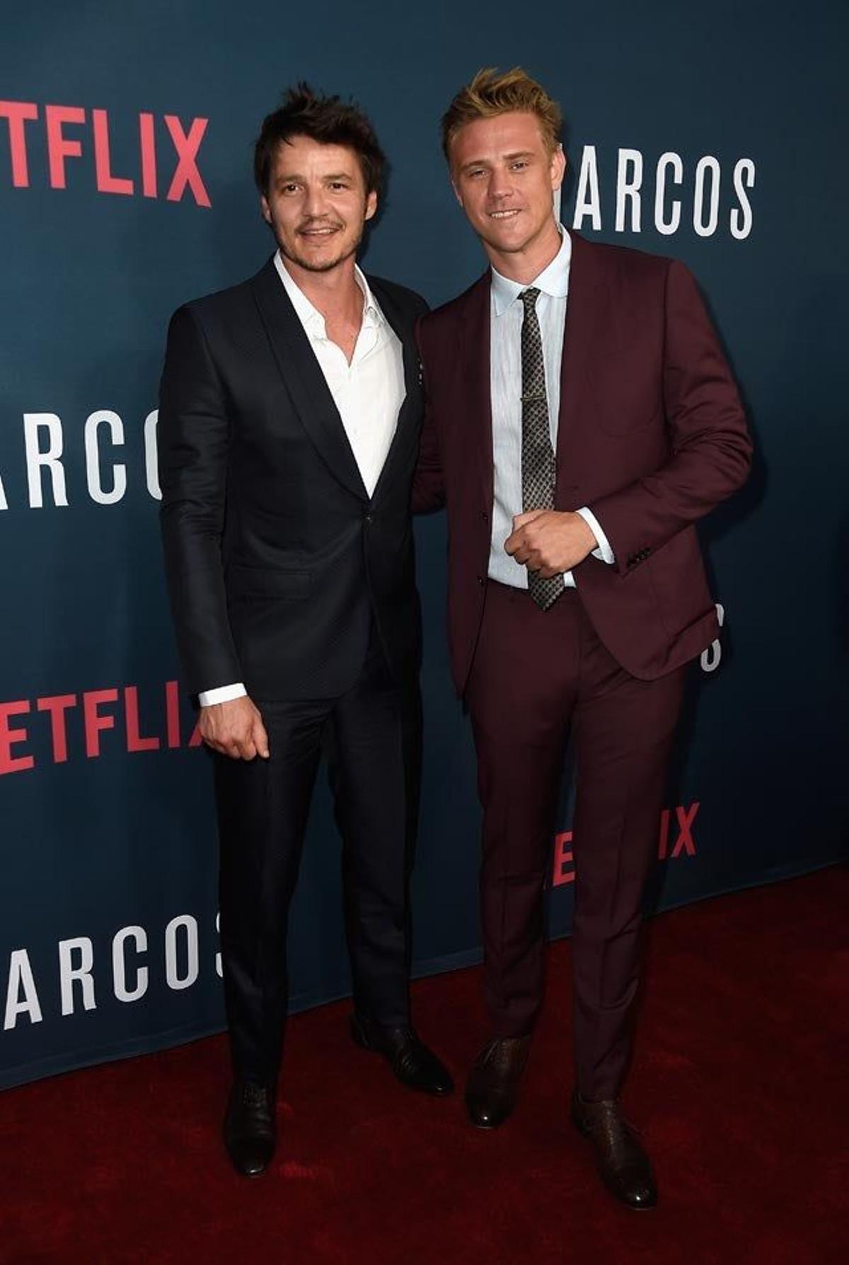 Pedro Pascal y Boyd Holbrook, en el preestreno de la segunda temporada de Narcos.