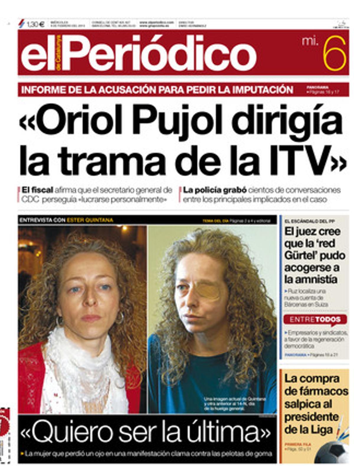 Oriol Pujol dirigía la trama de la ITV, según el informe de la acusación. Portada publicada el 6 de febrero del 2013.