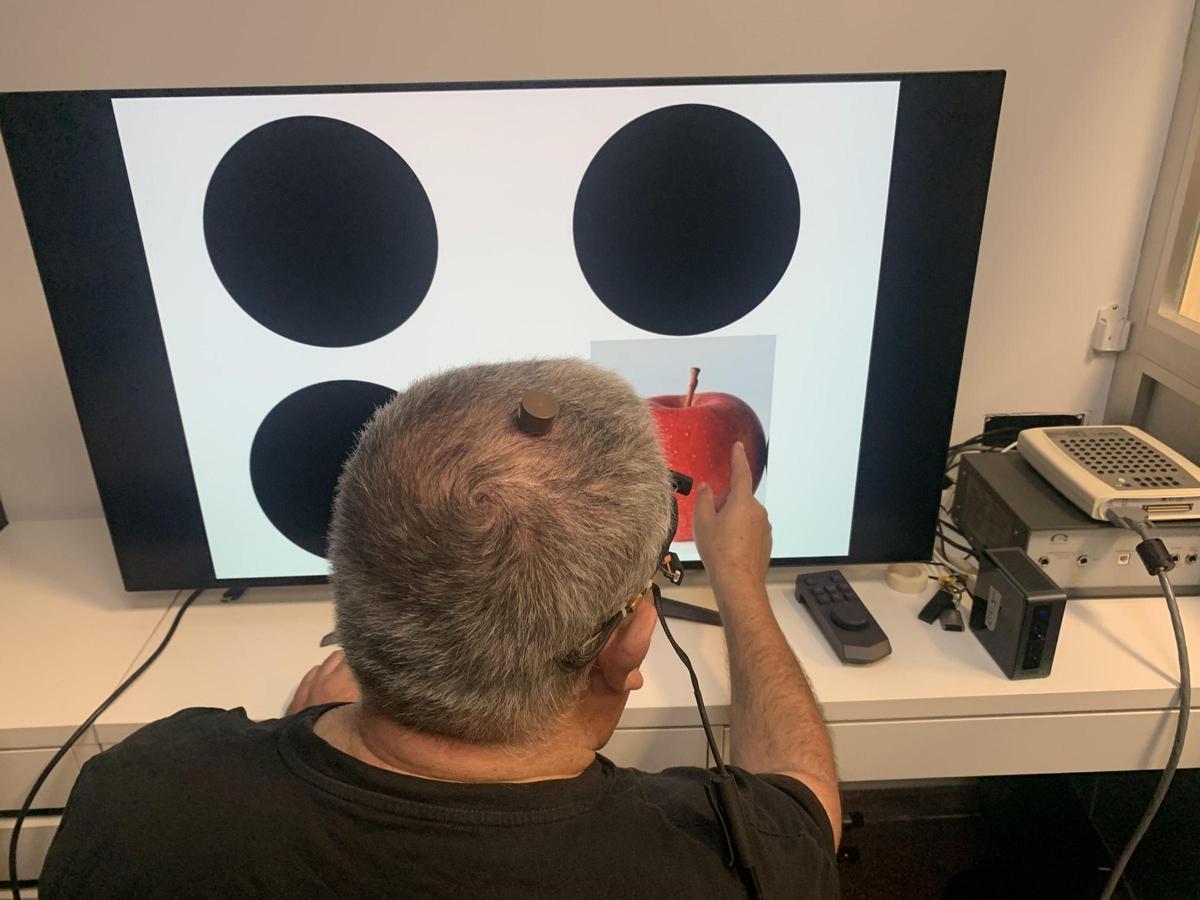 Entrenamiento durante el ensayo realizado con un invidente en la UMH de Elche