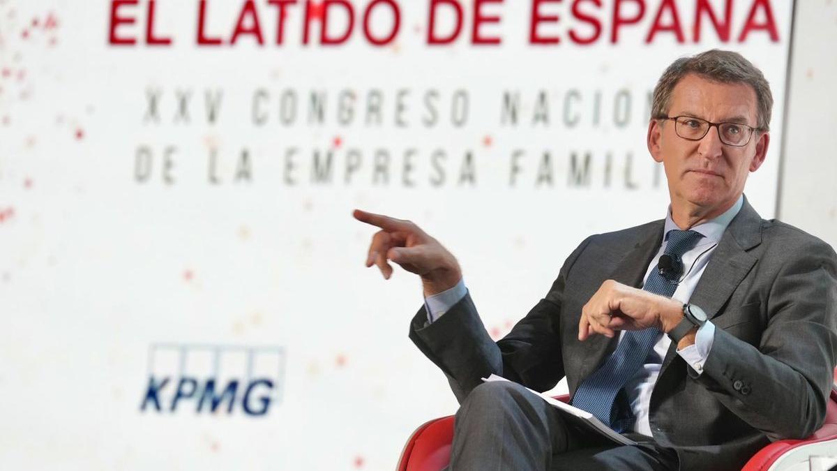 El líder del PP, Alberto Núñez Feijóo, en el XXV Congreso de la Empresa Familiar.