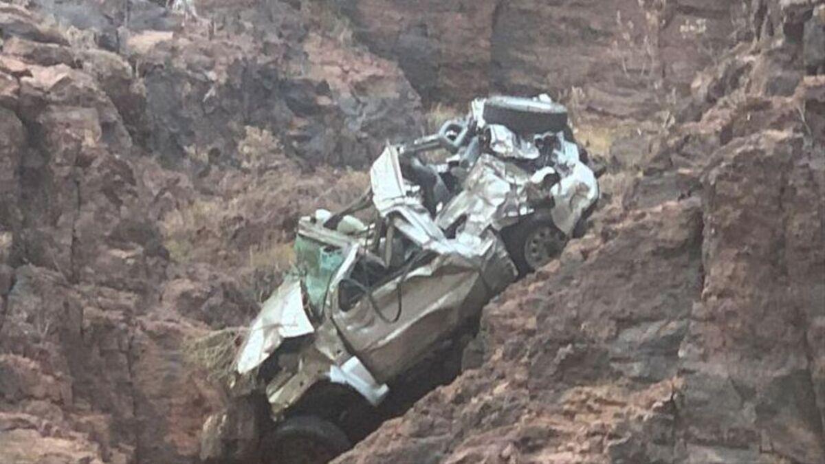 El todoterreno accidentado el miércoles cerca de la presa de La Sorrueda, en Santa Lucía.