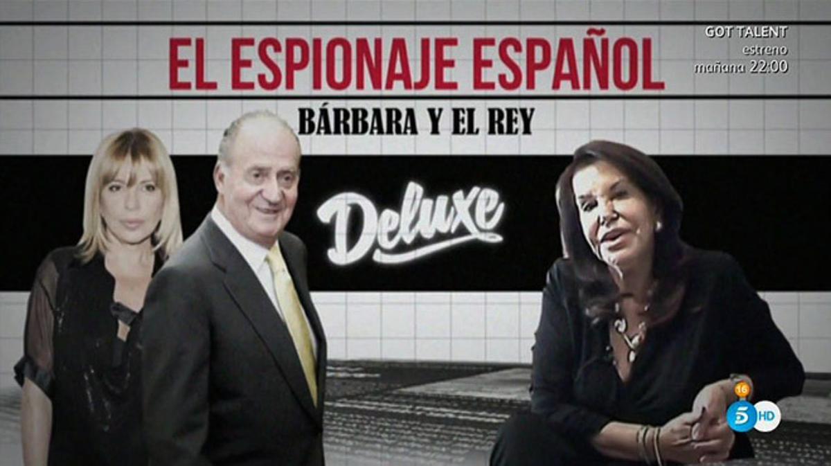 Bárbara Rey, Juan Carlos I y Hortensia Blázquez, la confidente, en el programa ’Deluxe’ de Tele 5.