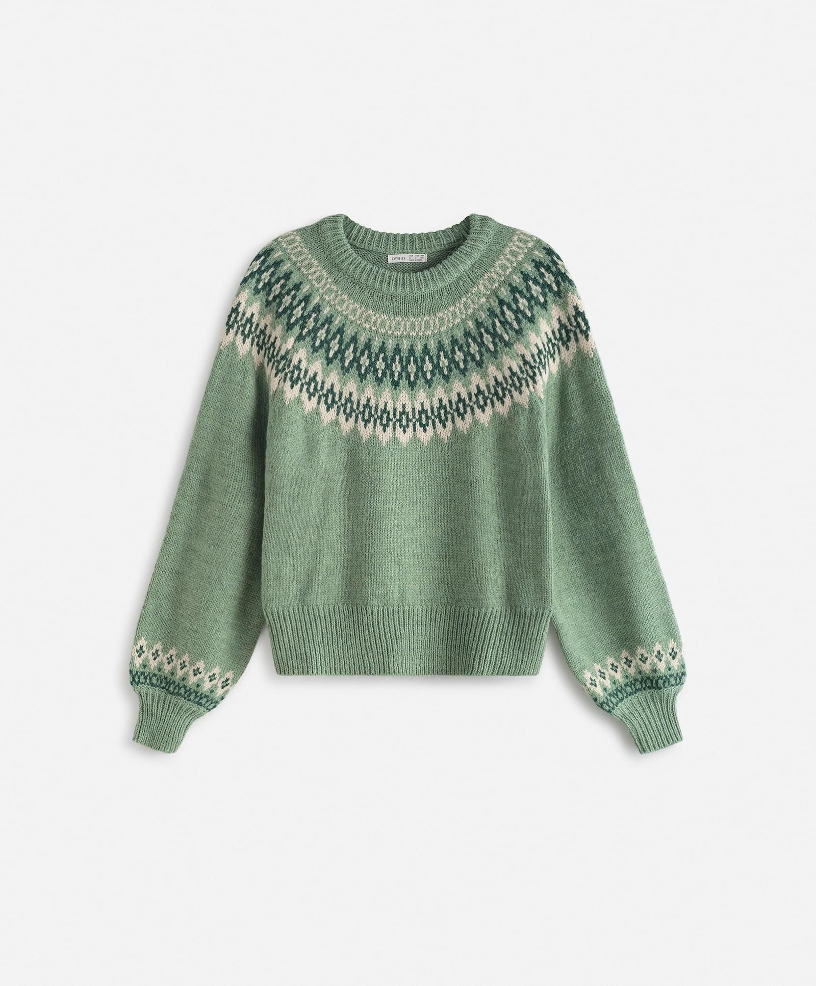 Jersey en jacquard color verde de Oysho