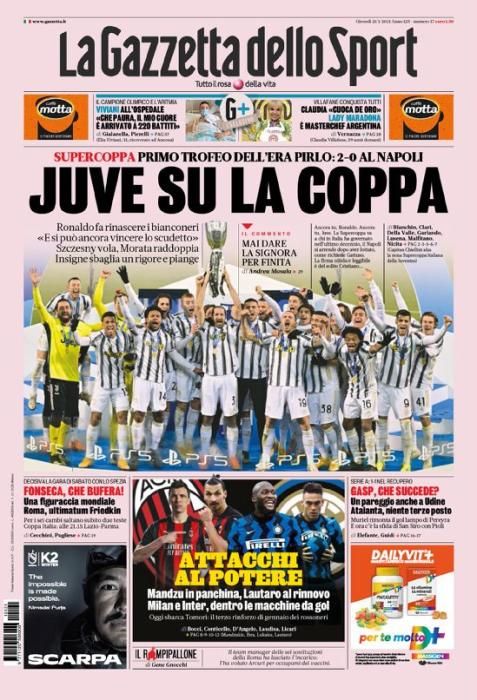 Portada GAZZETTA DELLO SPORT jueves 21 enero 2021