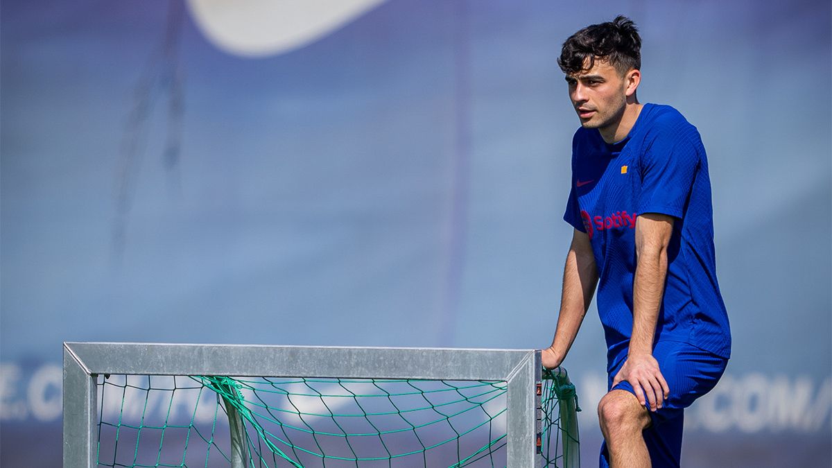 Pedri, durante un entrenamiento del FC Barcelona