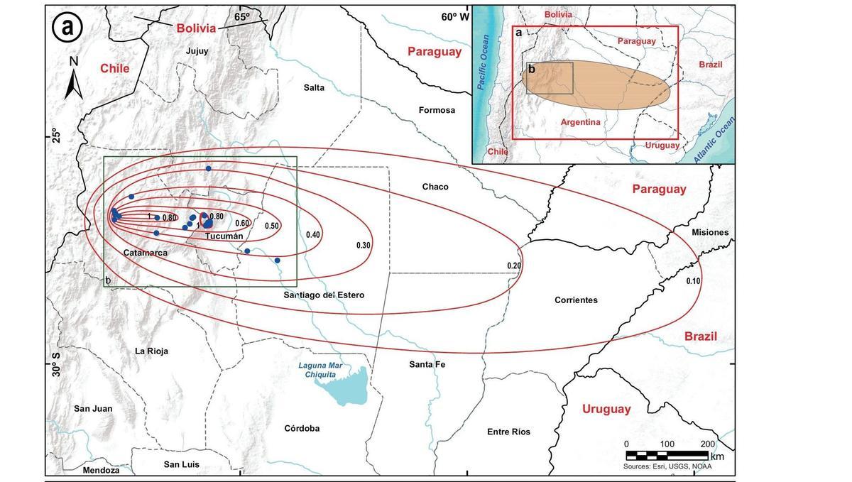 Propagación de las cenizas en la erupción