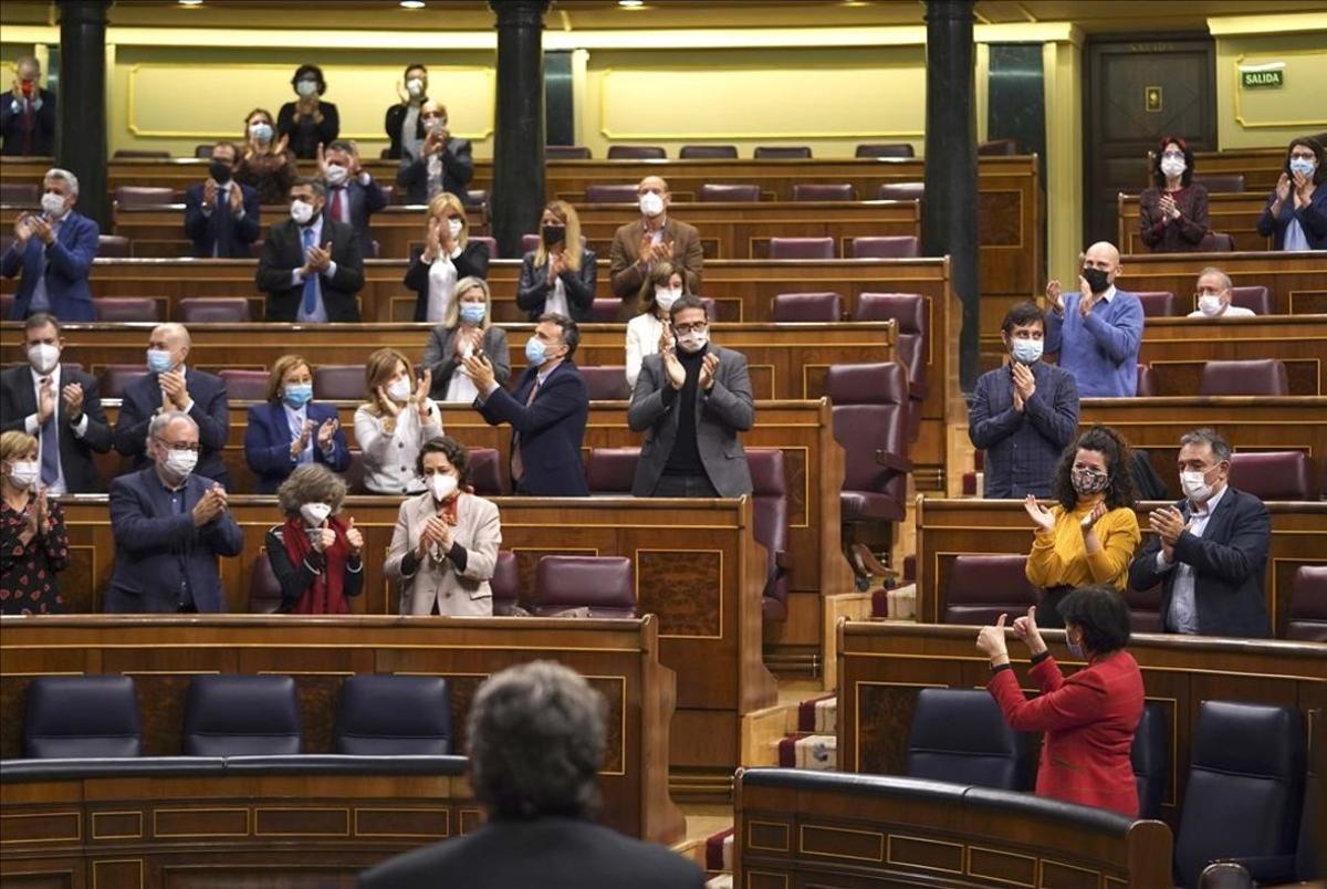  Pleno del congreso de los Diputados , en la imagen Isabel Celaá después de la votación de la ley de Educación.