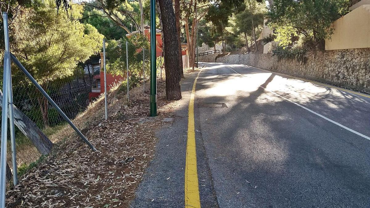 Uno de los tramos sin acera, con el canal de aguas pluviales a la derecha.