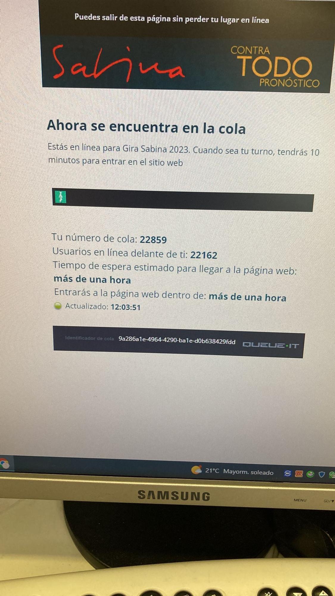 La cola para adquirir las entradas en la plataforma de pago.