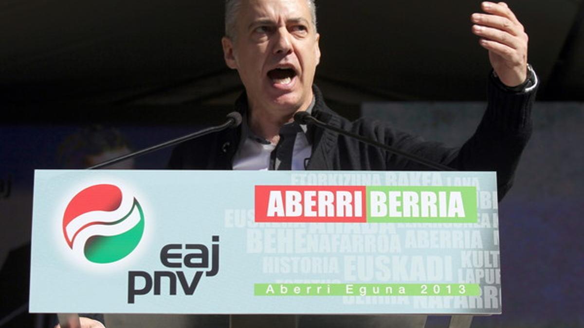 El lendakari, Iñigo Urkullu, durante su intervención el acto de celebración del Aberri Eguna.