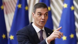 El presidente del Gobierno, Pedro Sánchez, este jueves en Bruselas a su llegada al Consejo Europeo. 