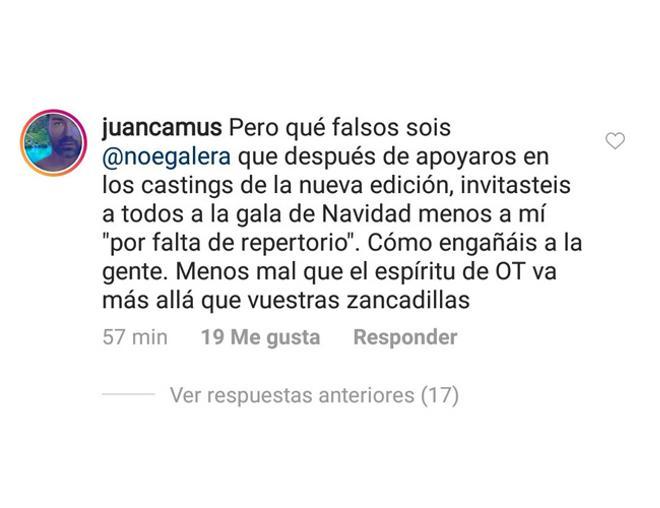 Mensaje Juan Camus a Noemí Galera