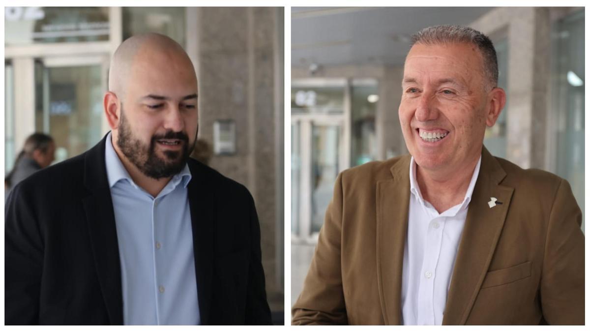 Alberto González y Vicent Sales, representantes del CD Castellón y Ayuntamiento de Castelló en la reunión de este jueves.