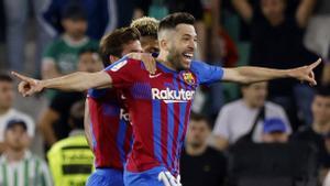 Jordi Alba celebra el gol que marcó al Betis.