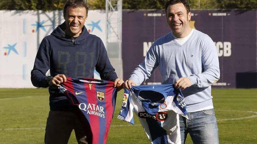 Sergio, junto a Luis Enrique, en su etapa de entrenador del Espanyol.