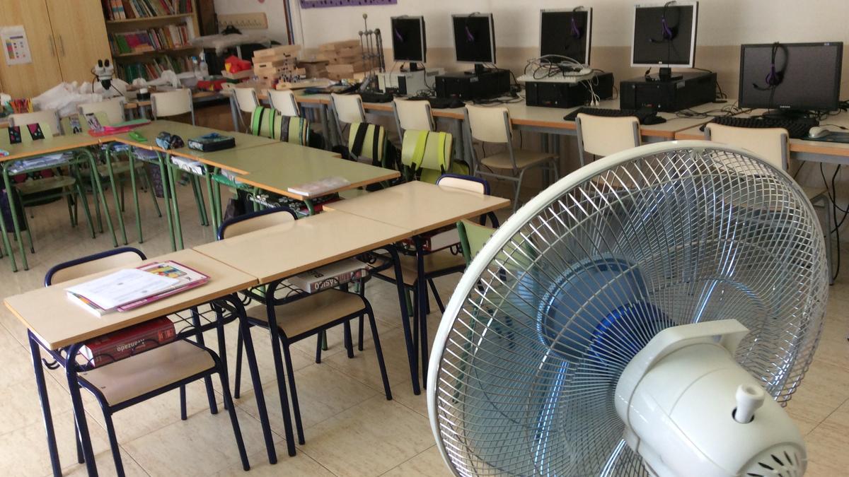 Ventilador en una clase para combatir el calor.