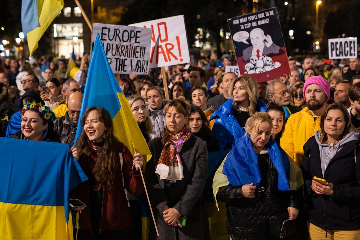 Manifestación en Barcelona del primer aniversario de la guerra de Ucrania