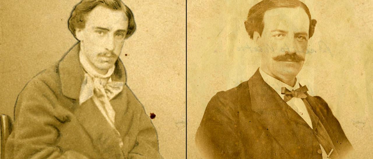 Comparación entre la foto que los investigadores vigueses identificaron como Compañel, a la izquierda, y un retrato de Benito Vicetto.