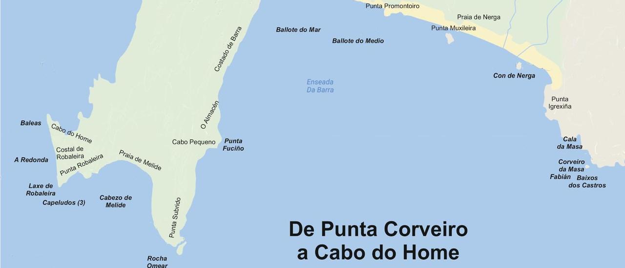 A toponimia desde Punta Corveiro a Cabo Home.
