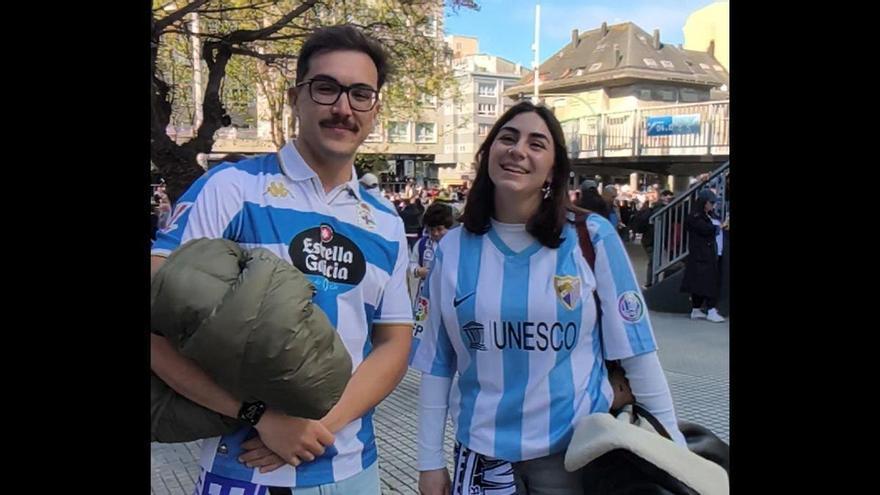 Álvaro y Madi, una pareja del Dépor y del Málaga en Riazor