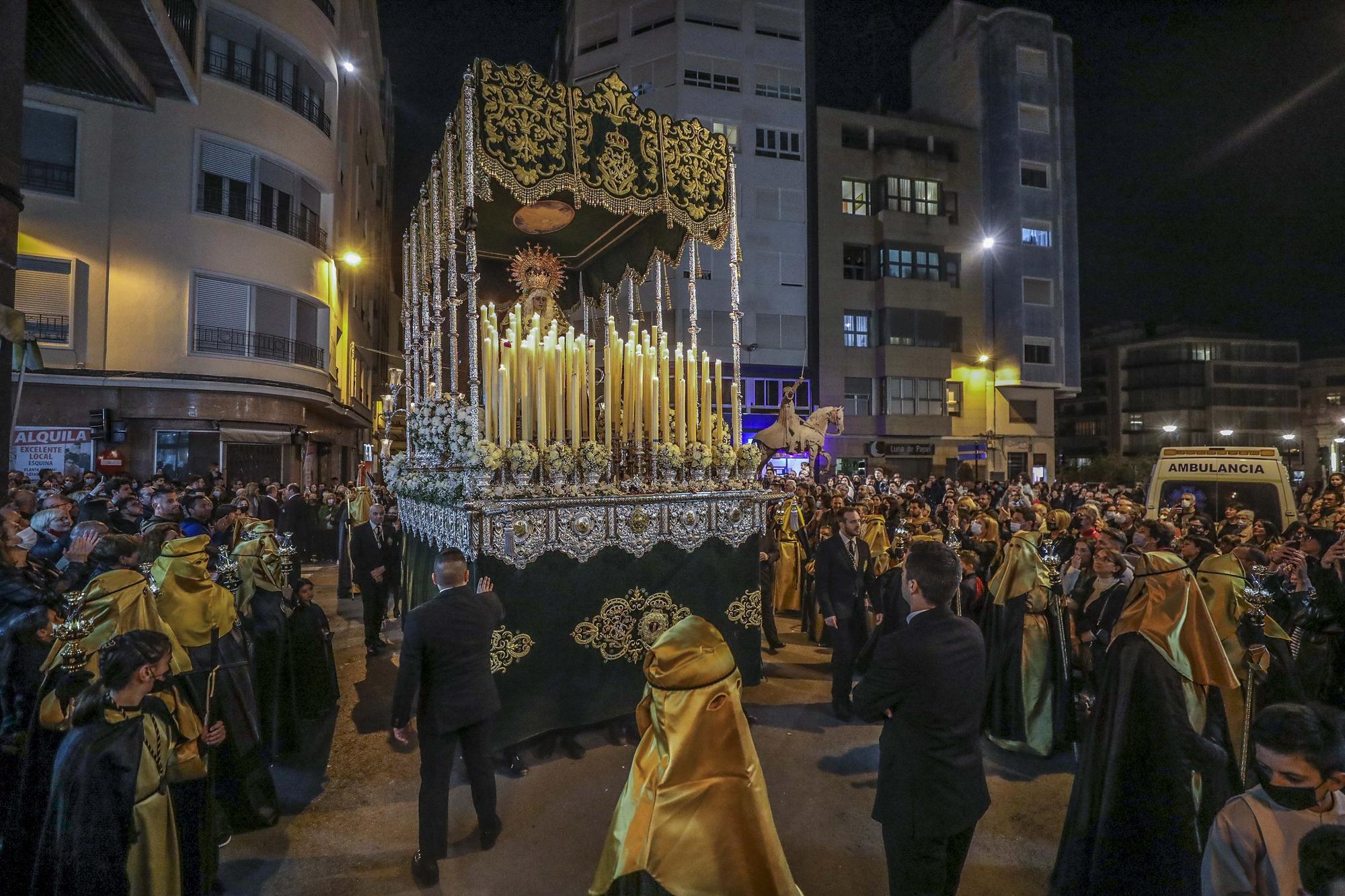 Elche procesiones Jueves santo: La Oracion del Huerto,Nuestra Señora de las Angustias y Maria Santisima de la Salud,La Flagelacion y Gloria,El Silencio,Cristo de Zalamea.