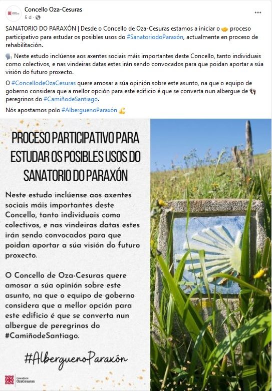 Anuncio en Facebook del Concello de Oza-Cesuras