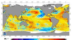 Mapa con las anomalías de temperatura en los océanos de este 9 de mayo.