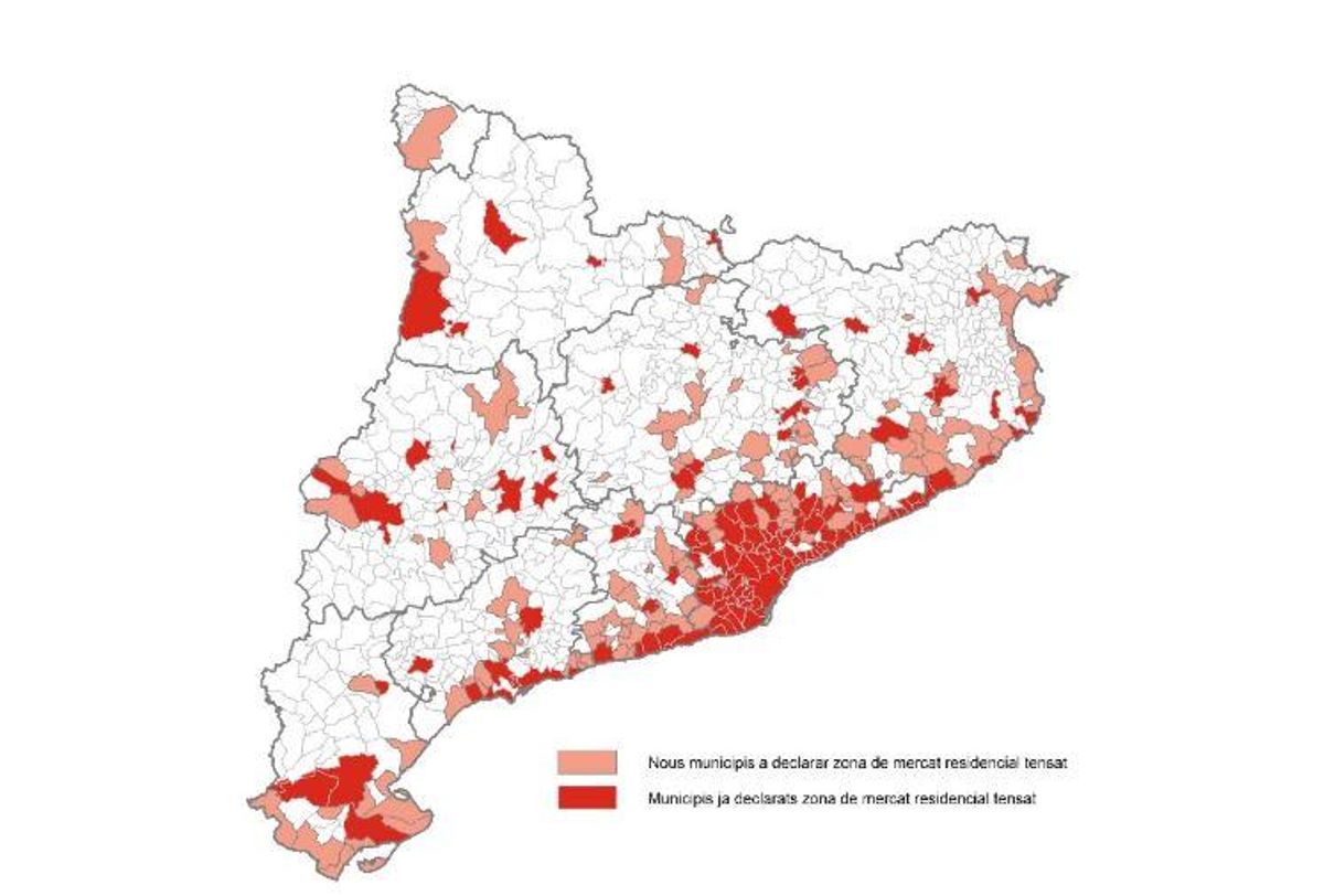 Municipios declarados como zona tensionada en Catalunya.
