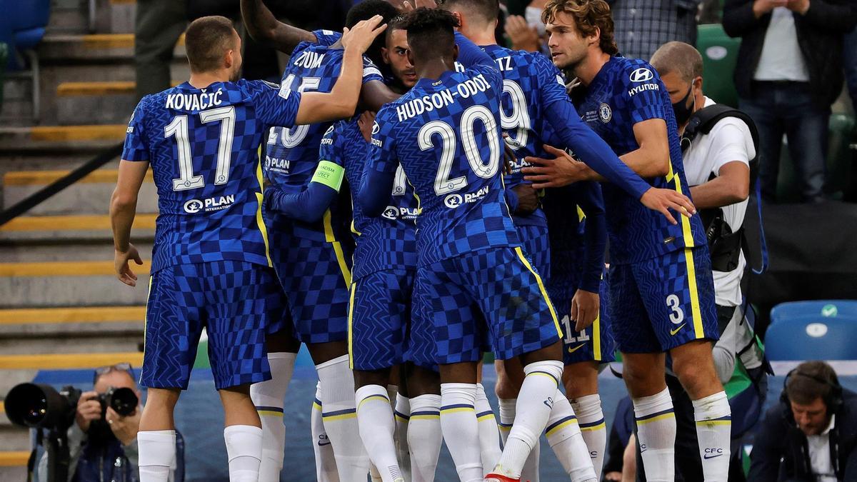 Los jugadores del Chelsea celebran el 1-0 ante el Villarreal en la Supercopa de Europa.