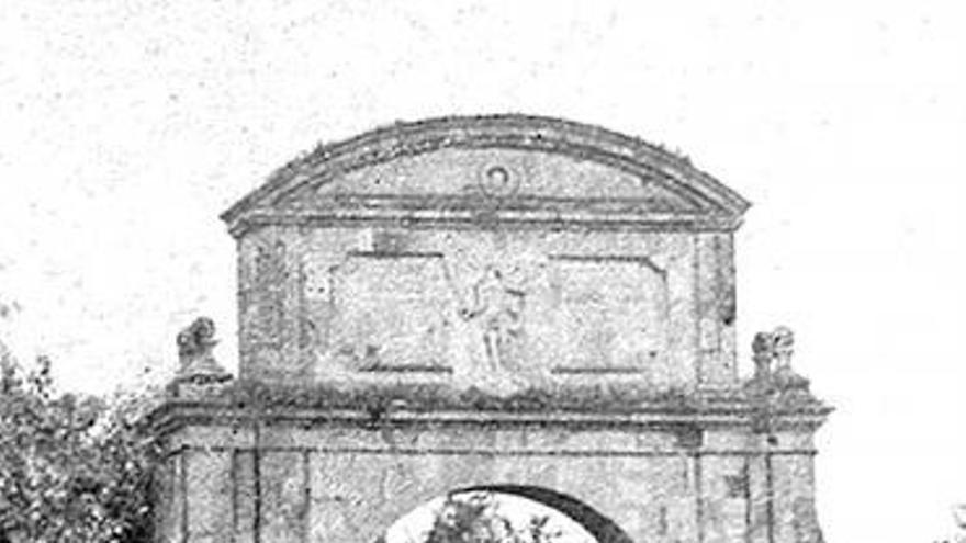 Reproducción de una foto de época de la antigua Puerta de la Villa de Gijón.